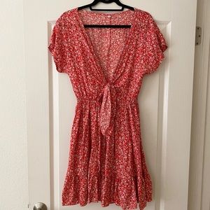 Women’s Floral Dress Short Sleeve Red Medium
